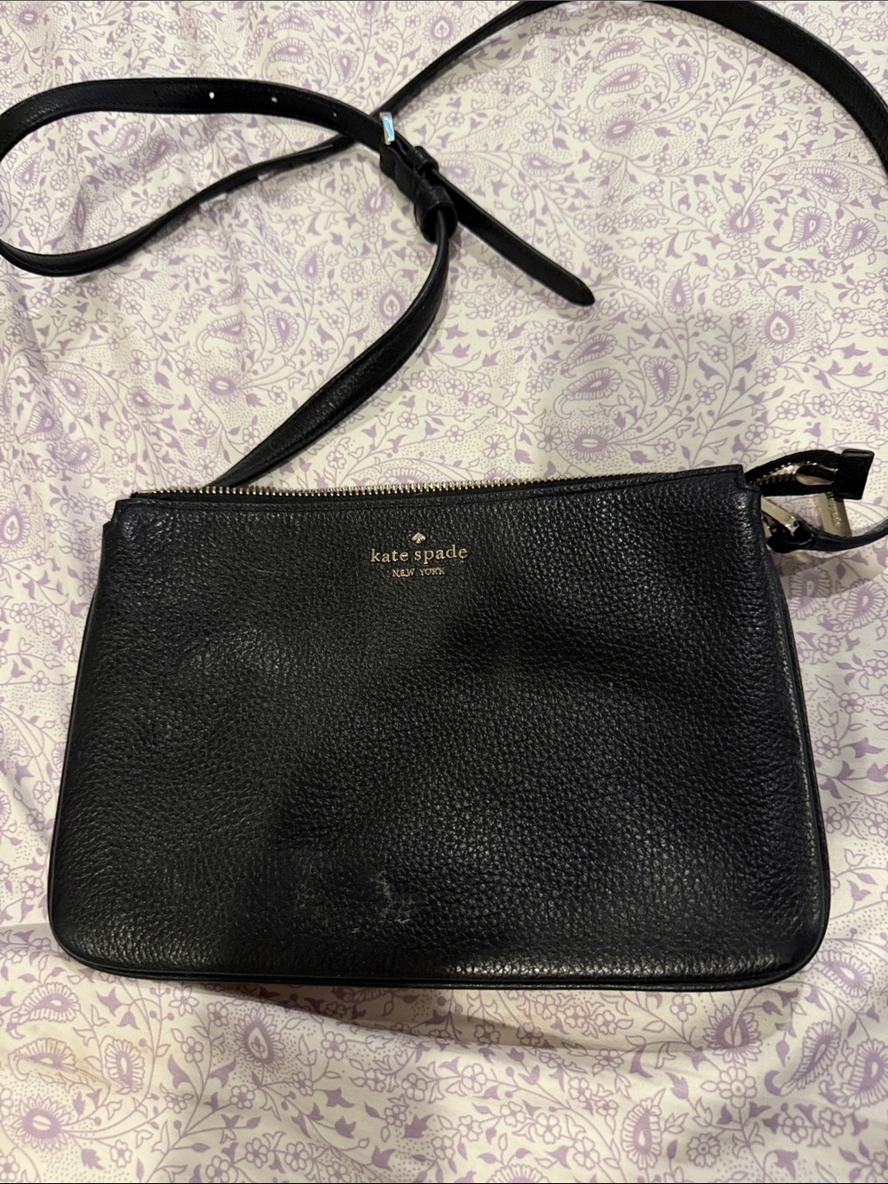 kate spade Black Pebbled Leather Crossbody with Gold Accents